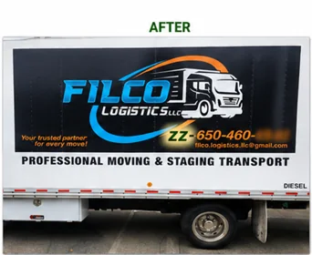 After: the same truck signage with a capital-letter zz mark added before the phone number 650-460.